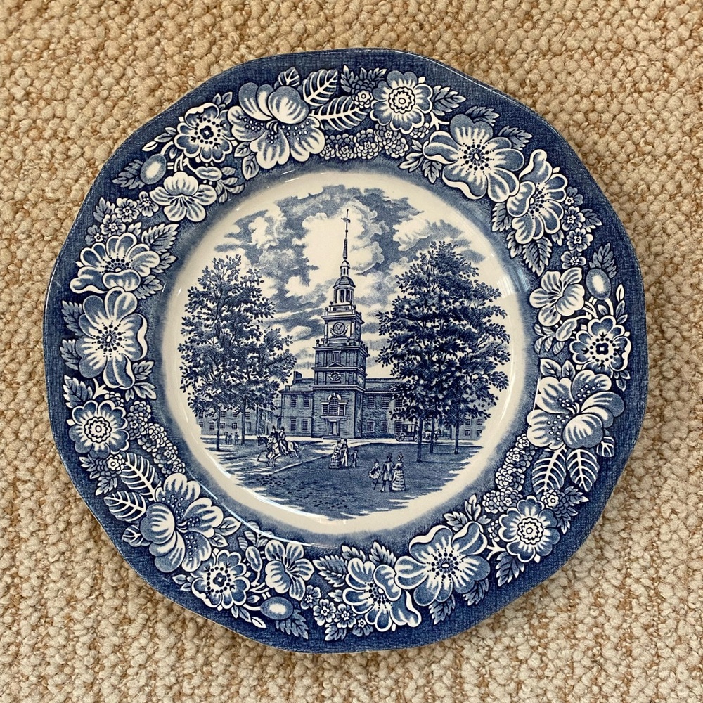 Staffordshire Ironstone Vintage Collectible Plate Liberty Blue Independence Hall